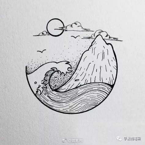 日式海浪简笔画图片